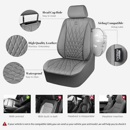CAR PASS Piping Luxury Leather Seat Covers Full Set,5 Seats Anti-Slip Waterproof Seat Covers Compatible with Front Armrests,Universal Fit for Sendans, Suvs,Vans,Trucks,Airbag Compatible,Pure Gray - color: Pure Gray, size: Full Set