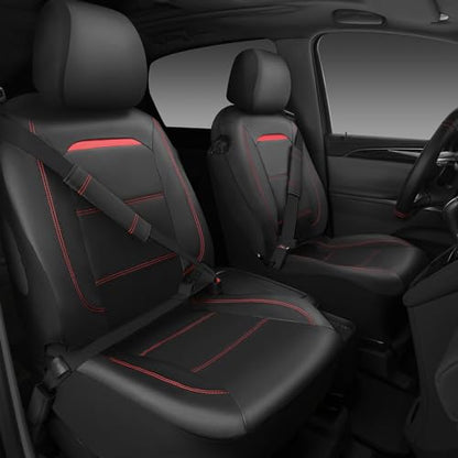 CAR PASS Leather Car Seat Cover Full Set with Steering Wheel Cover and 2PCS Seat Belt Shoulder Pads,for Trucks and SUV with Built-in Seatbelts and Front Seat Side Armrests(Combo Set, Black and Red) - color: Black Red Set