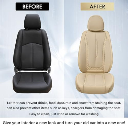 Coverado Car Seat Covers Full Set, Beige Seat Covers Front Seats Back Seat Covers, Nappa Leather Waterproof Car Seat Cover, Car Seat Cushion, Car Seat Protector Universal Fit Most Cars - color: Z-Beige, size: FullSet