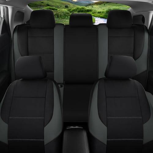GIANT PANDA Neoprene Full Set Car Seat Covers, Leak-Proof & Waterproof Front&Rear/Back Car Seat Protector Fit 95% Cars Sedans SUV（Grey/Gary+Black） - color: Grey&Black, size: Full Set