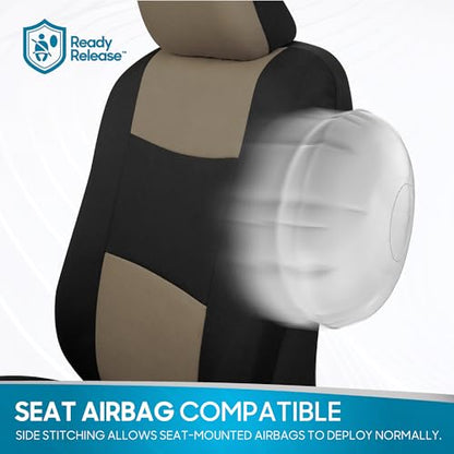 BDK PolyPro Seat Covers Full Set in Beige on Black – Front and Rear Split Bench Seat Covers for Cars, Easy to Install , Car Accessories for Auto Trucks Van SUV - color: Beige