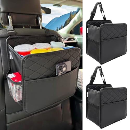 Witaxima 2 Pack Upgraded Car Seat Organizer Backseat with Storage Pockets, Multipurpose Car Organizer Hanging Car Trash Bag Premium PU Leather Garbage Can 2.14 Gallon Large Capacity Accessories Black - color: Black 2 Pack Large