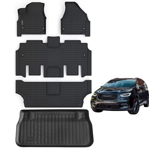Floor Mats for 2017-2025 2026 Chrysler Pacifica Gas Touring Models (Non Hybrid & Non Pinnacle Model with Trunk Mat TPE All Weather fit 2018-2026 Voyager Car Floor Liners&Cargo Liners-Black - size: set（Gas）