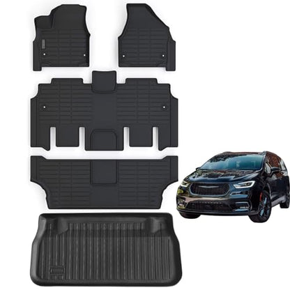 Floor Mats for 2017-2025 2026 Chrysler Pacifica Gas Touring Models (Non Hybrid & Non Pinnacle Model with Trunk Mat TPE All Weather fit 2018-2026 Voyager Car Floor Liners&Cargo Liners-Black - size: set（Gas）