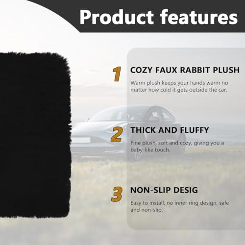 6 PCS Fluffy Steering Wheel Covers Set, 15'' Furry Car Wheel Cover, Soft Gear Shift & Handbrake Cover, Center Console & Seat Belt Shoulder Pads for Women, Car Accessories (Black)