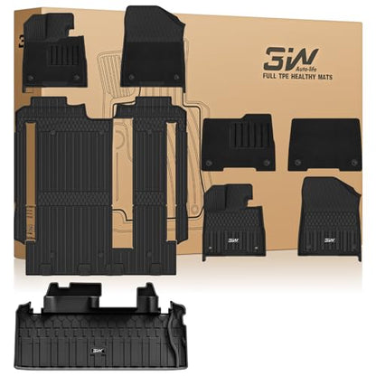 3W Floor Mats with Front Carpet & Trunk Mat for Toyota Sienna 2021-2026 LE/XLE(Only for 8 Seat), TPE All Weather Custom Fit Floor Liner for Sienna 1st, 2nd and 3rd Row and Cargo Mat, Black - size: 1.Sienna 8S|21-26|Full Set&First Row Carpet