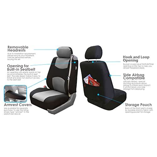 FH Group Front Set Cloth Car Seat Cover for Bucket Seats, Universal Fit, Airbag Compatible, Seat Covers for SUV, Van, Gray - color: Gray, style: Front Set