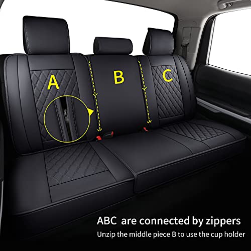 LUCKYMAN CLUB 2022-2025 2026 Tundra Pickup Trucks Car Seat Covers X05-T3 Full Set Accessories, Fit Crew/Crewmax/Extended/Double Cab with Waterproof Faux Leather (Black Full Set) - color: Black, size: 2022-2026 Full Set