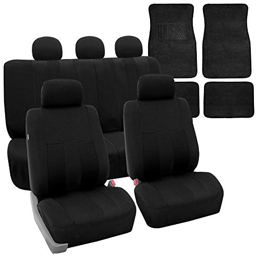 FH Group Striking Striped Car Seat Covers Full Set, Airbag and Split Ready with Carpet Floor Mats – Universal Fit for Cars Trucks & SUVs- Black