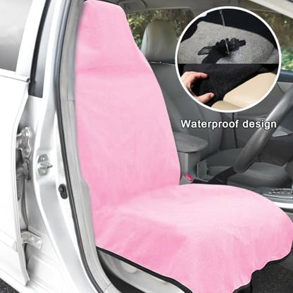 DXNQ 2PCS Car Towel Seat Cover, Waterproof Sweating Non-Slip Premium Soft Towel Carseat Protector, Universal Machine Washable Car Truck SUV Front Seat Cover for Gym Workout Beach Hiking (Pink) - color: Pink, 2pcs, Front