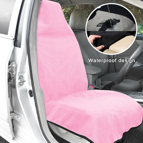 DXNQ 2PCS Car Towel Seat Cover, Waterproof Sweating Non-Slip Premium Soft Towel Carseat Protector, Universal Machine Washable Car Truck SUV Front Seat Cover for Gym Workout Beach Hiking (Pink) - color: Pink, 2pcs, Front