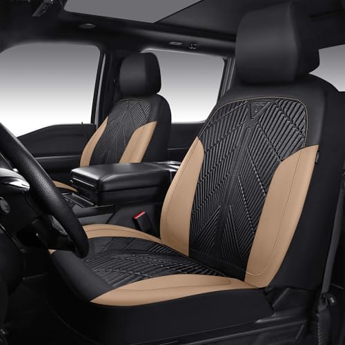 CAR PASS Waterproof Black Beige Car Seat Covers Front Seat Covers Neoprene Wetsuit,All-Weather Non-Slip Durable,Universal Fit for SUV Sedans Trucks Automotive,Airbag Compatible,3D Emboss Black Beige - color: Black and Beige, size: Two Front
