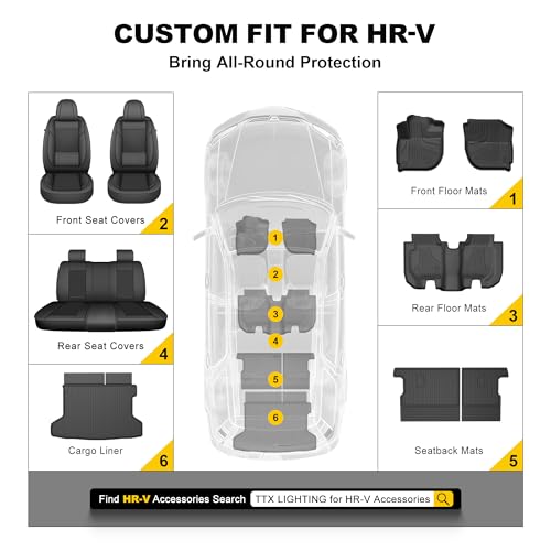 Floor Mats Fit for Honda HR-V HRV 2016-2022 - Front and Rear Row Liner Automotive Floor Mats - All-Weather Protection TPE Car Floor Liners HRV Accessories Black