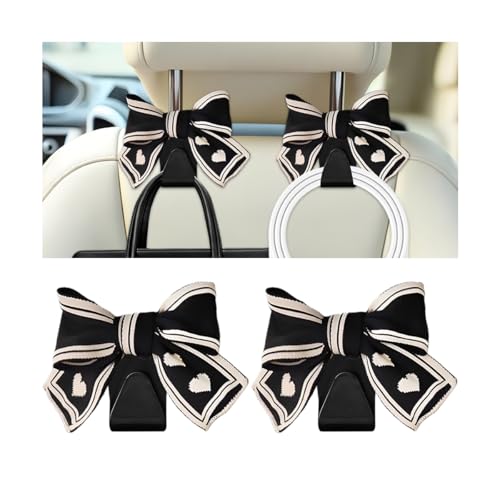 Cute Bow Car Seat Headrest Hooks, 2PCS Multifunctional Vehicle Rear Seat Hanging Hook, Automotive Interior Seatback Storage Organizer for Purses Ba, Universal for SUV Sedan Truck (Black/White) - color: Black/White