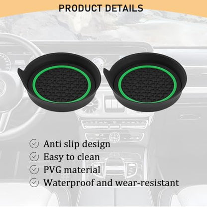 2PCS Car Cup Holder Coaster, Silicone Non-Slip Vehicle Cup Recessed Mats, Waterproof ＆ Sift-Proof Automotive Interior Insulation Drink Insert Pads, Universal Fit (Green/Black) - color: Green/Black