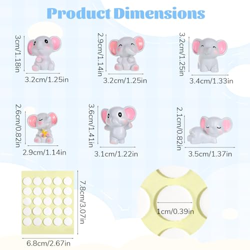 6 Pcs Dashboard Decorations, Mini Elephant Figurines, Cute Car Dashboard Accessories, Resin Car Interior Accessories, Elephant Decor for Home Office Computer Monitor Figurines for Women Men