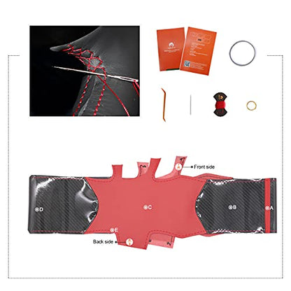 MEWANT Hand-Sewing DIY Black Glossy Carbon Fiber + Red Microfiber Leather Car Steering Wheel Cover for Subaru WRX (STI) 2015-2019 / Levorg 2015-2019/ WRX Steering Wheel Cover Accessories - color: style-18：Black Glossy Carbon Fiber+Red PU Leather