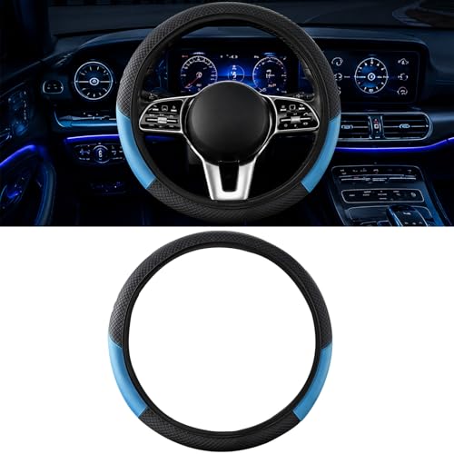 Car Steering Wheel Cover, 15 inch Carbon Fiber Microfiber Anti-Slip Breathable PU Leather Elastic Steering Wheel Protector, Car Interior Accessories for Most Cars (AD-Blue) - color: AD-blue
