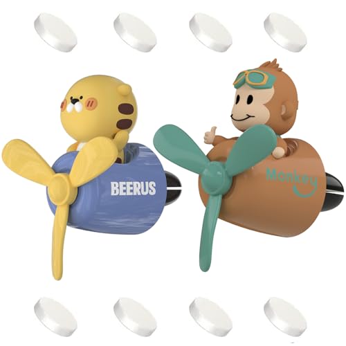 2 Pcs Pilot Car Air Fresheners, Cute Monkey Car Vent Clip Air Freshener with 8 Fragrant Tablets Automotive Air Outlet Fan Diffuser, Automotive Interiors Vent Decoration (Monkey+Tiger) - color: Monkey+Tiger