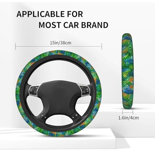 Colorful Snake Skin Steering Wheel Cover Elastic Non-Slip Car Steering Wheel Covers with Seat Belt Shoulder Pad for Women Men - color: Colorful Snake Skin