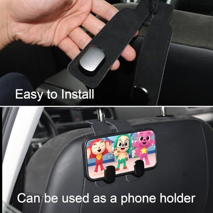 Purse and Bag Hook for Car, Zinc Alloy Seat Headrest Hooks, Upgraded Leather Car Seat Back Purses Hanger and Bags Holder (Black,2Pack) - color: Black