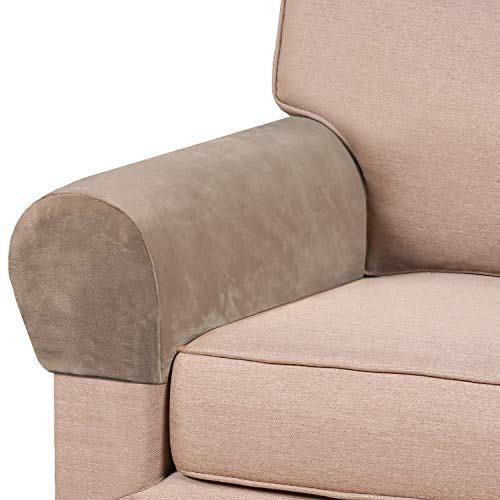 2 Pack Thick Velvet Stretch Armrest Covers for Chairs and Sofas Armchair Covers for Arms Couch Arm Cover Armrest Cover for Sofa Non Slip, Taupe - color: Taupe