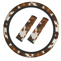 Western Cow Print Steering Wheel Cover Elastic Non-Slip Car Steering Wheel Covers with Seat Belt Shoulder Pad for Women Men - color: Western Cow Print