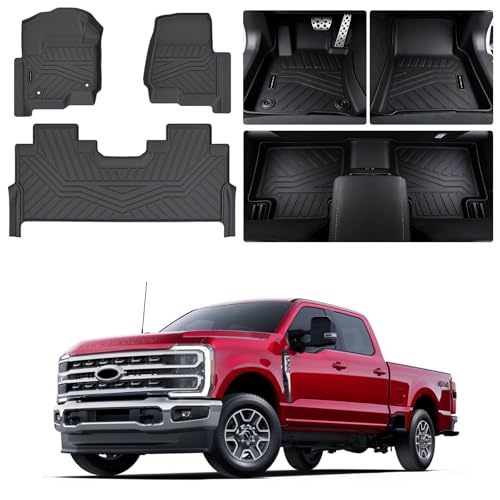 Heavy-Duty TPE Floor Mats for 2017-2026 Ford F-250/F-350/F-450/F-550 Crew Cab, 1st & 2nd Row Custom Fit (Fits Bucket Seats/Factory Rear Storage Box) 4 Door Ford Accessorie - size: 2017-26|F250/350|1st & 2nd