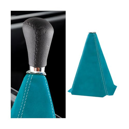 BESULEN Car Shift Boot Cover, Suede Leather Shift Knob Boot Dust Cover, Manual/Auto Shifter Boot Sleeve Replacement, Handbrake Gaiter Boot Dust Cover Car Interior Accessories - color: Light Blue/White