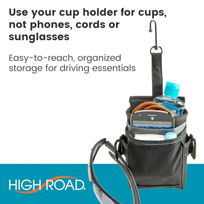 High Road DriverPockets Car Pouch - Air Vent Pocket and Vent Cell Phone Holder for Car - Front Seat Organizer with 3 Pockets, Hanging Hooks and Charging Port - color: Black