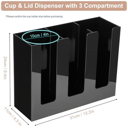 MYITYARD Coffee Cup Holder, Cup and Lid Organizer fits 5 to 16 oz Disposable Paper & Plastic Cups, Cup Dispenser Countertop, Acrylic Cup Storage for Home, Kitchen, Office (3 Compartment) - size: 3 Compartment