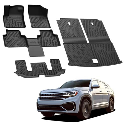 LASFIT Floor Mats for Volkswagen Atlas 2019-2026(Bucket Seat), All-Weather Protection TPE Car Mats 3 Rows Floor Liners & Trunk Mats & Seatback Mats Full Set for VW Atlas Accessories, Black - size: 2019-2026|For VW Atlas 6 Seats|Full Sets