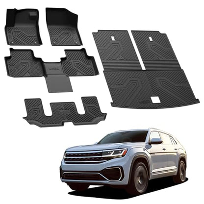 LASFIT Floor Mats for Volkswagen Atlas 2019-2026(Bucket Seat), All-Weather Protection TPE Car Mats 3 Rows Floor Liners & Trunk Mats & Seatback Mats Full Set for VW Atlas Accessories, Black - size: 2019-2026|For VW Atlas 6 Seats|Full Sets