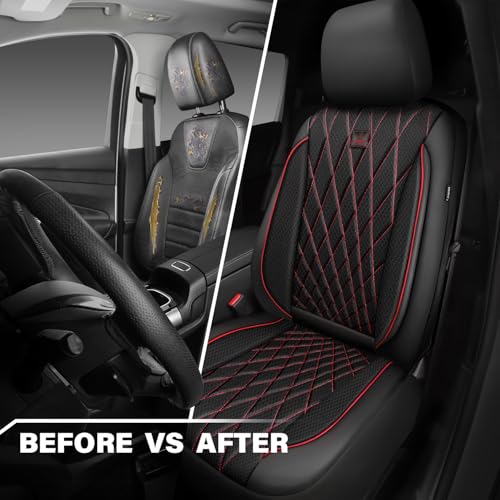 CAR PASS Thick Foam 3D Air Mesh Leather Car Seat Covers Front Seats Only, Breathable Premuim Leather Two Front Seat Cover, Airbag Compatible Universal Fit for 95% Sedan Van Truck SUV,Black and Red - color: Black and Red Air Mesh, size: Two Front