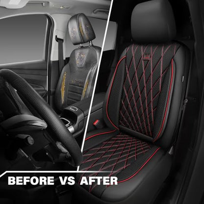 CAR PASS Thick Foam 3D Air Mesh Leather Car Seat Covers Front Seats Only, Breathable Premuim Leather Two Front Seat Cover, Airbag Compatible Universal Fit for 95% Sedan Van Truck SUV,Black and Red - color: Black and Red Air Mesh, size: Two Front