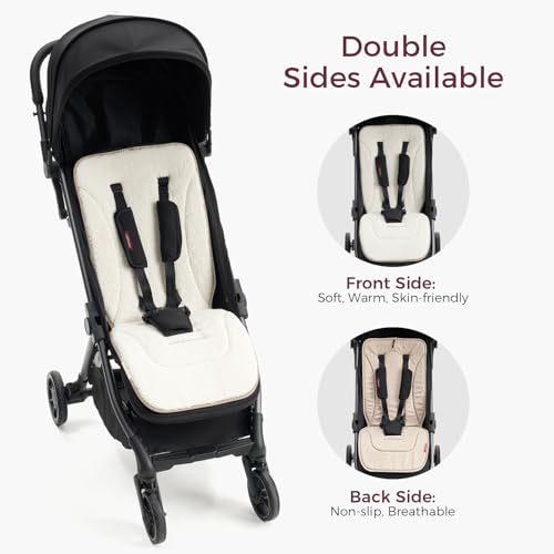 Momcozy Reversible Stroller Cushion | Universal Breathable Stroller Liner | Winter Warm Car Seat Liners | Crib Carriage Cushion Pad | Plush for Winter Use ＆Soft Fabric for All-Season Comfort - color: Khaki
