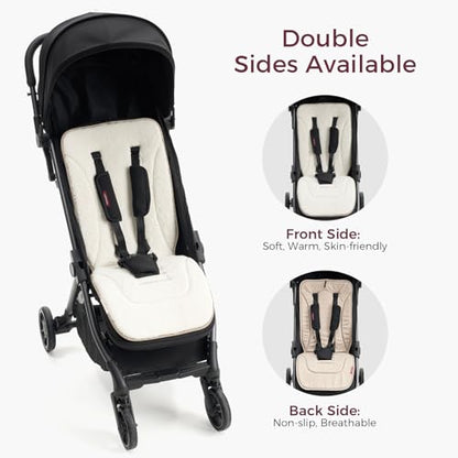 Momcozy Reversible Stroller Cushion | Universal Breathable Stroller Liner | Winter Warm Car Seat Liners | Crib Carriage Cushion Pad | Plush for Winter Use ＆Soft Fabric for All-Season Comfort - color: Khaki