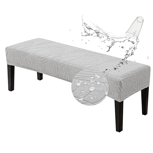 Genina Stretch Jacquard Dining Bench Cover - Anti-Dust Removable Bench Slipcover Washable Bench Seat Protector Cover for Living Room, Bedroom, Kitchen-Light Gray - color: Light Grey, size: Macrophyte
