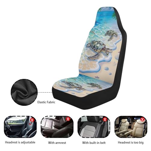 Dreaweet Beach Turtle Seat Covers for Cars 2 Piece Hawaiian Tropical Car Seat Cover Front Seats Only Universal High Back Bucket Seat Covers for Most Vehicle SUV Trucks - color: Beach Turtle