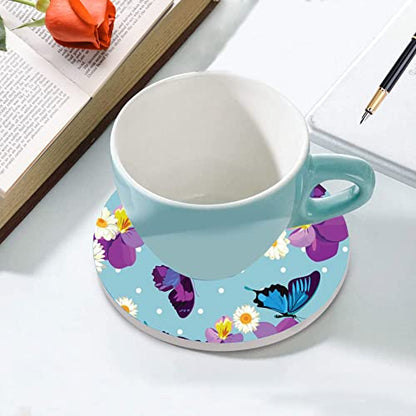 Blue Butterfly Steering Wheel Cover for Women Men with 2 Pcs Car Coasters, Universal 14.5-15 Inch Cute Steering Wheel Covers Non-Slip Car Accessories for Girls - color: butterfly