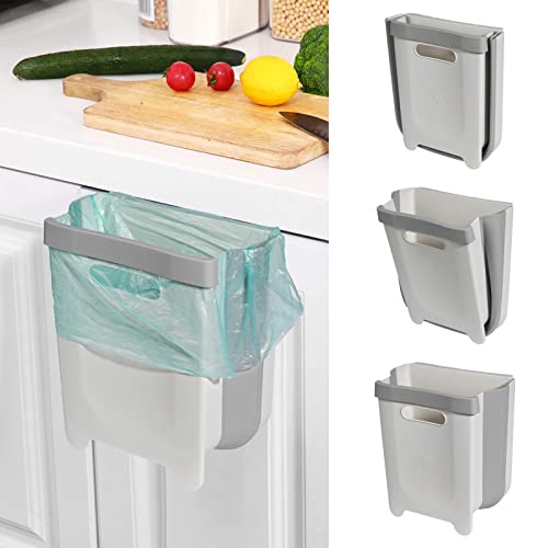 Hanging Collapsible Trash Can - 9L Wall Mounted Foldable Waste Bin for Kitchen Cabinet Door - Quickly Clean Counter, Sink, Bathroom - RV, Car, Camping Folding Garbage Basket (White) - color: White