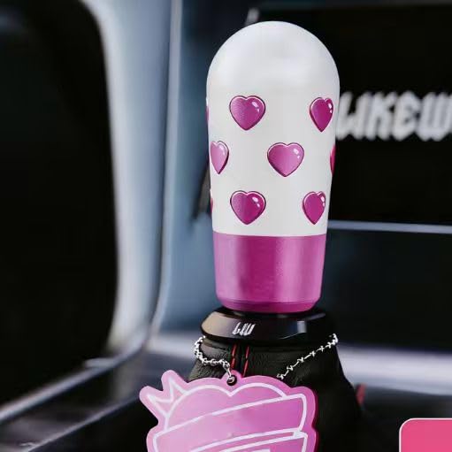 Hearts & Passion Universal Car Gear Shift Knob, White and Pink Metallic with Heart Pattern, M8 M10 M12 Adapters, Manual Transmission Lever