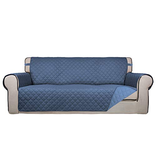 PureFit Reversible Quilted Sofa Cover, Water Resistant Slipcover Furniture Protector, Washable Couch Cover with Non Slip Foam and Elastic Straps for Kids, Pets (X Large, DarkBlue/LightBlue) - color: Dark Blue/Light Blue, size: X-Large