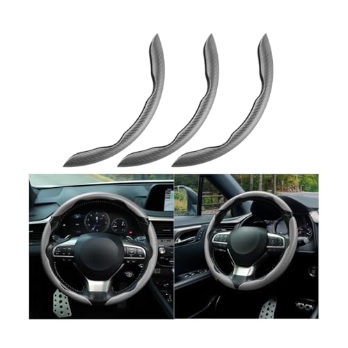 Mandark 3PCS Carbon Fiber Car Steering Wheel Cover, Anti-Skid Leather Vehicle Segmented Steer Wheel Protector, Auto Interior Protection Guard Accessories, Universal for Most Cars (Gray) - color: Gray
