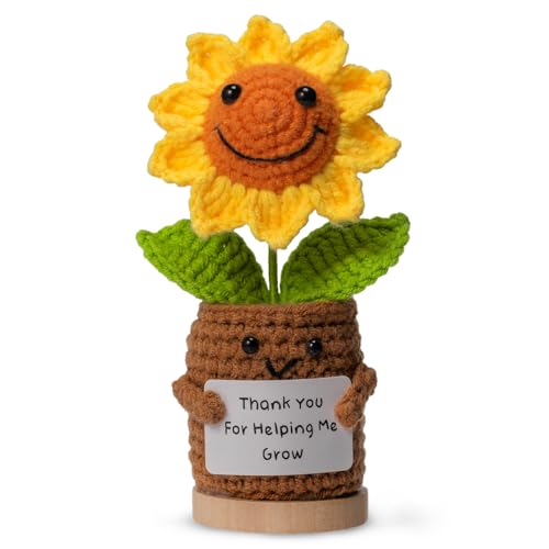 Levvohd Thank You Gifts for Teacher Women, Crochet Sunflower Gifts Office Desk Decor, for Mothers Day Birthday Graduation for Teacher Coworkers Appreciation (Thank You Gift - D) - color: Thank You Gift