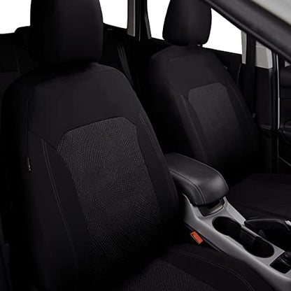 Flying Banner Car Seat Covers Full Set Universal fit Most Car,Truck,SUV and Van Comfortable Airbag Compatible Jacquard & Polyester (Full Set - Low Back, Black Gray Thread) - color: Black Gray Thread