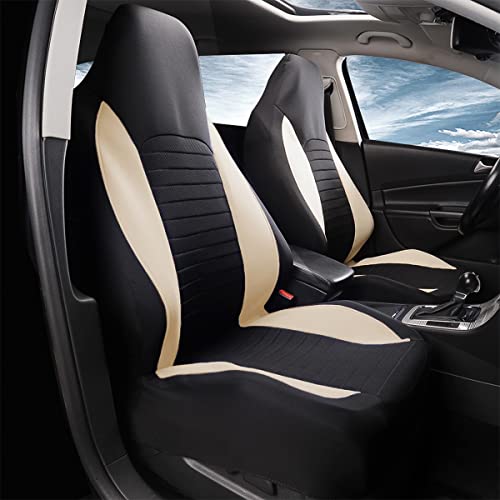 Car Front Seat Covers, Bucket One-Piece Auto Front Seat Protectors, 2PCS Premium Breathable Vehicle Seat Cushions Airbag Compatible, Car Accessories Universal for SUVs, Trucks, Car (Beige) - color: Beige