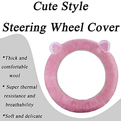 JXJKMMN Cute Fluffy Steering Wheel Cover - Furry Ear, Winter Warm Fuzzy Car Decoration (Pink) - color: Pink