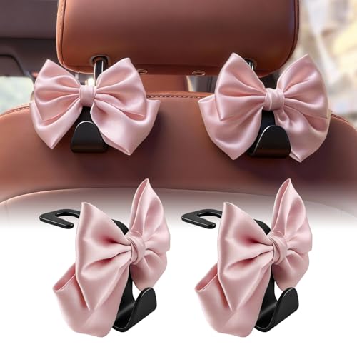 Car Seat Headrest Hook Bow Hooks for Car Bow Car Accessories 2 Pack Hanger Storage Organizer Universal for Handbag Purse Coat fit Universal Vehicle Car (Pink)