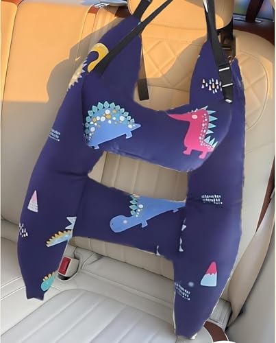 H-Shaped Car Travel Pillow Headrest Set for Kids & Adult-Adjustable Car Seat Pillow, Soft Ergonomic Neck Head Support Sleeping Cushion for Long Distance Travel - color: H-shape Pillow+head Pillow-dark Blue